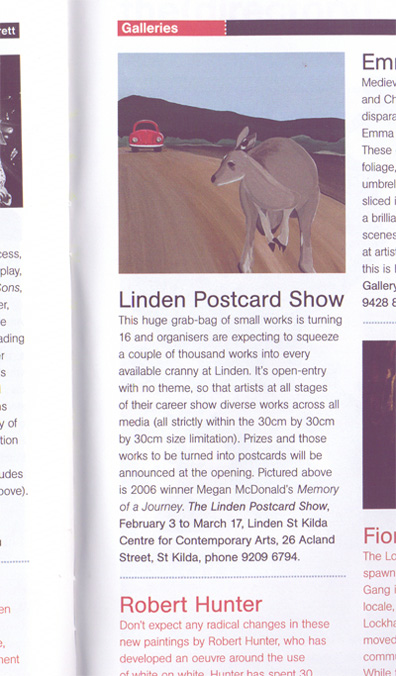 2007 Linden Postcard Show theage (melbourne) magazine, in The Age on Thursday, January 25. p69